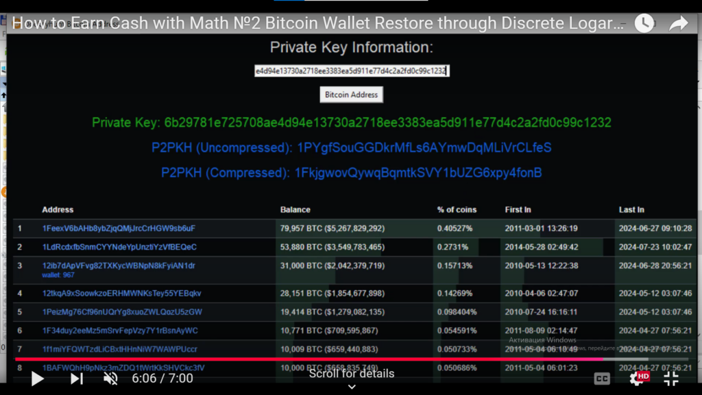 Discrete Logarithm mathematical methods and tools for recovering cryptocurrency wallets Bitcoin